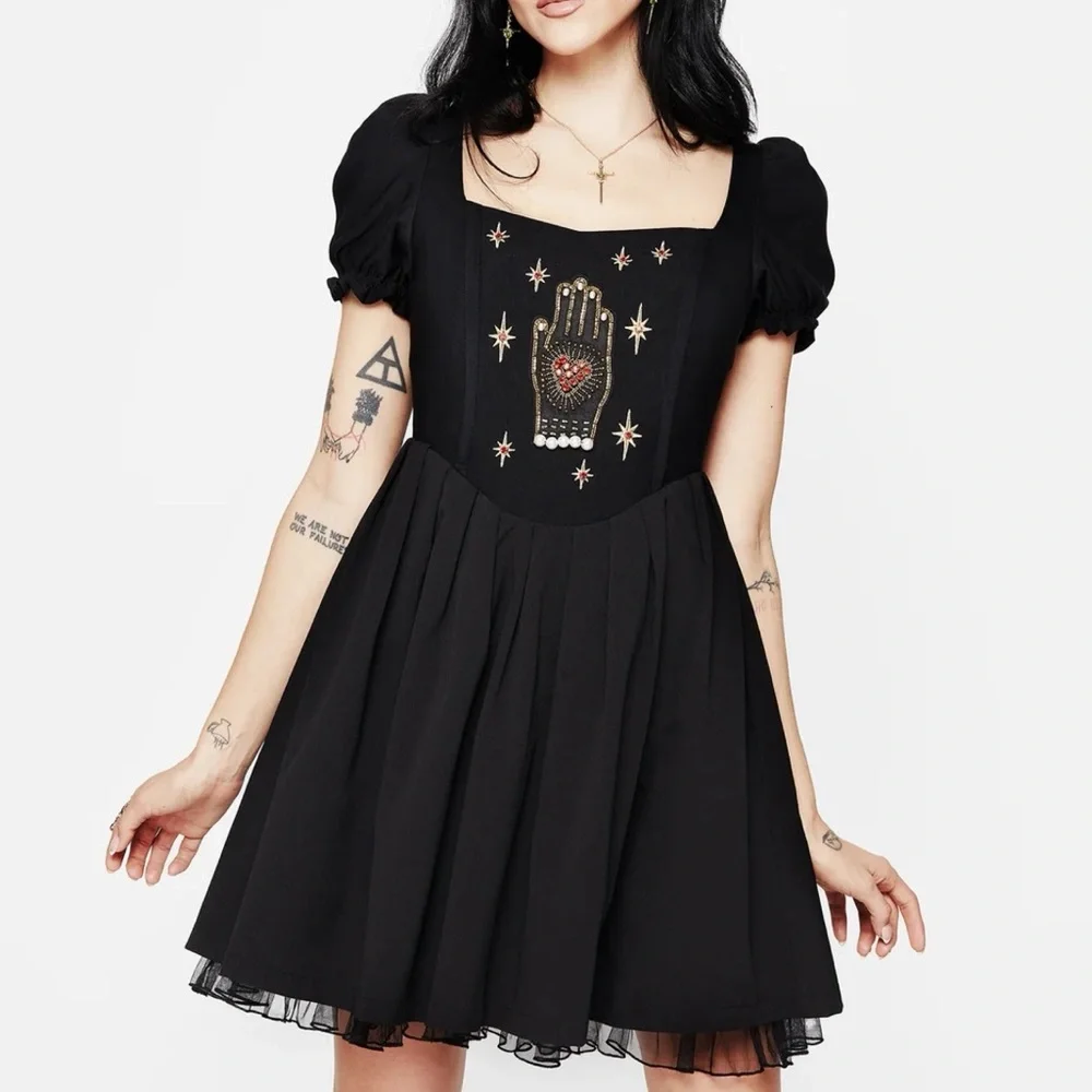 Disturbia Ingrid Embroidered Hand Applique Babydoll Corset Mini Dress Size 14 1X - Picture 5 of 16